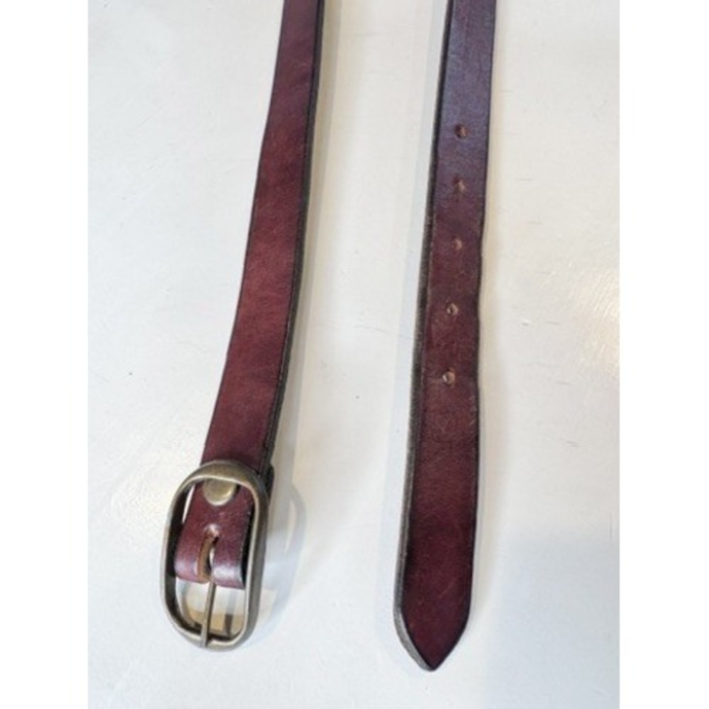 Vintage‎ | Brown Genuine Leather Slim Belt with Brass Oval Buckle